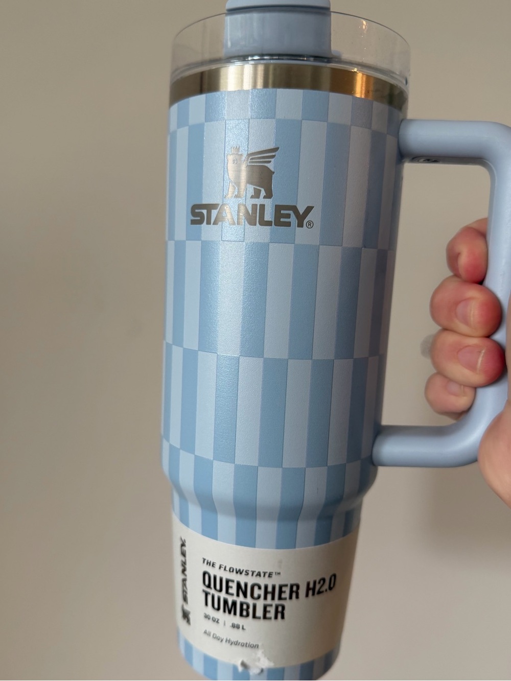 Stanley Light Blue Tile Check Quencher H2.0 Tumbler with Handle 30 Oz.